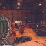 Inside helicopter maintenance hangar